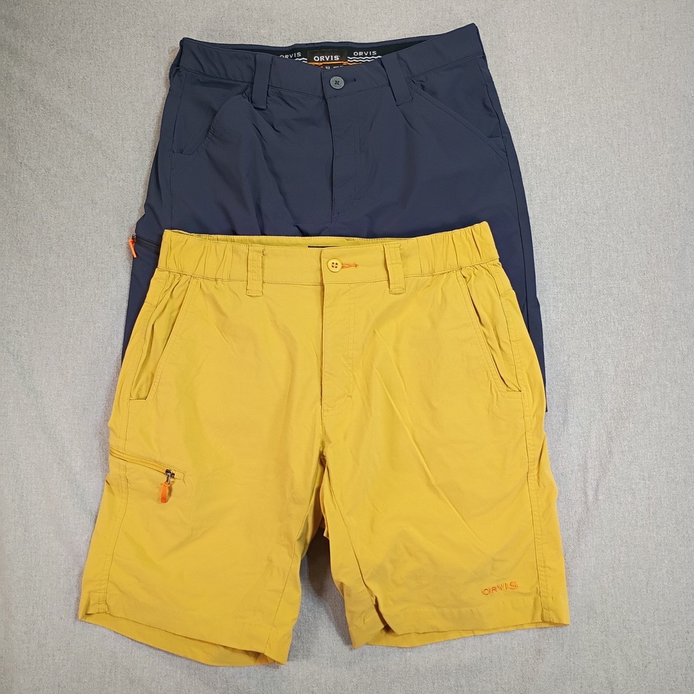 Orvis Performance Shorts Mens 32 Blue Yellow Lot of 2 Hiking Technical Outdoors